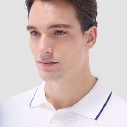 Bugatchi Basket Stitch Three Button Polo Sweater Chalk