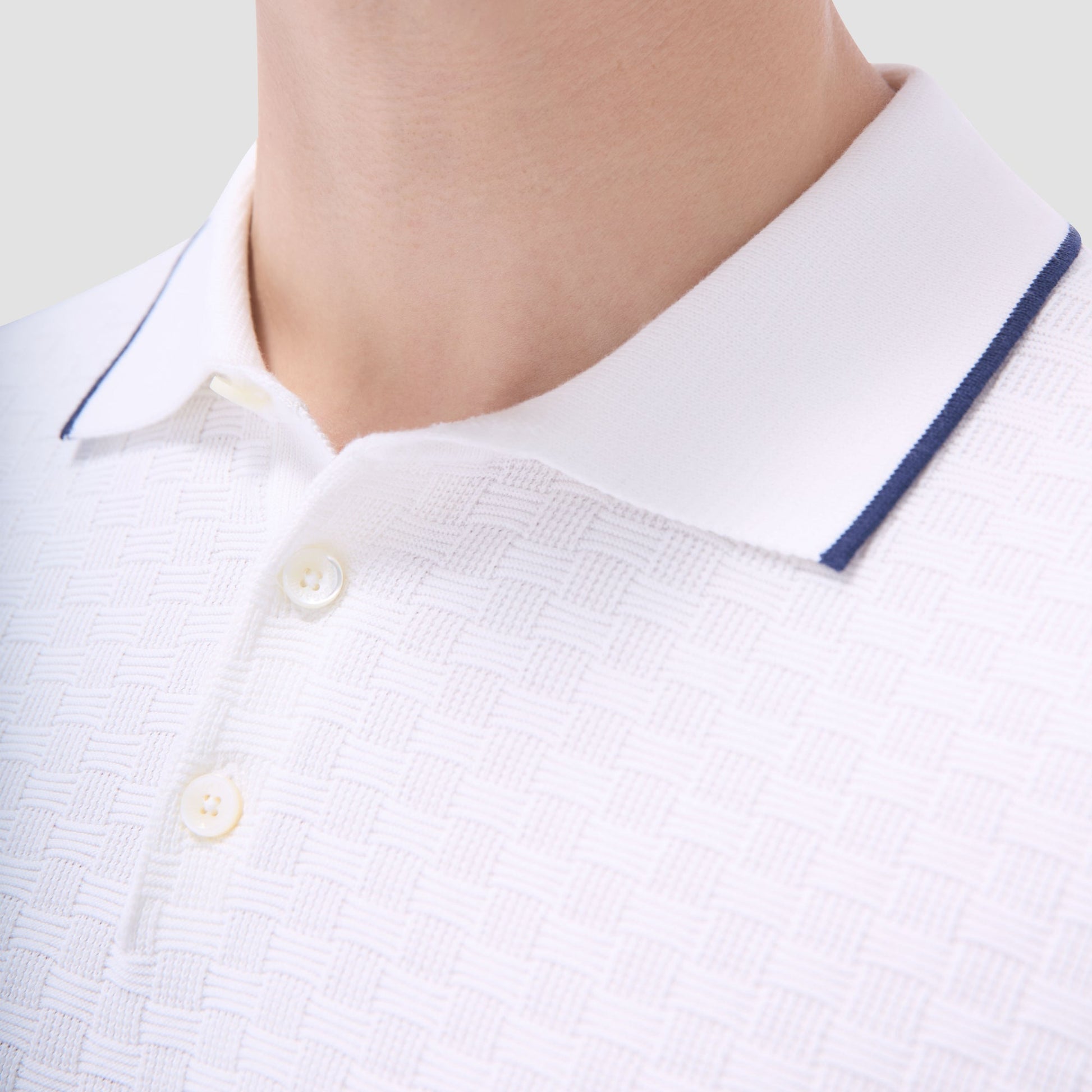 Bugatchi Basket Stitch Three Button Polo Sweater Chalk