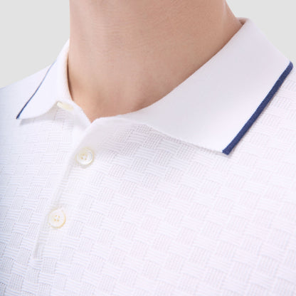 Bugatchi Basket Stitch Three Button Polo Sweater Chalk