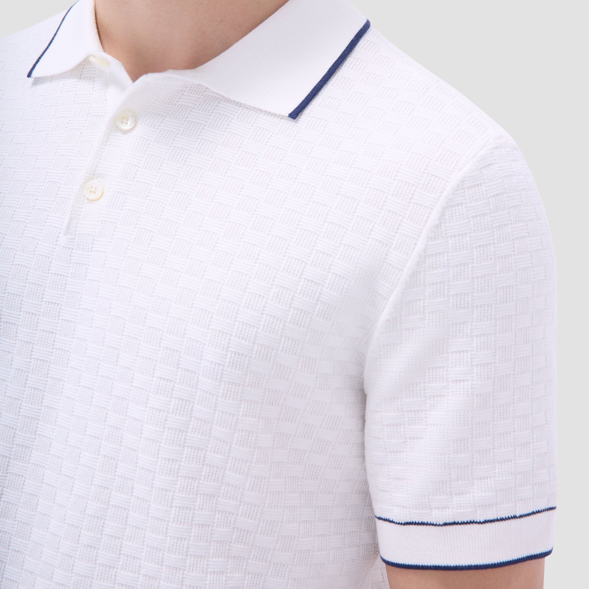 Bugatchi Basket Stitch Three Button Polo Sweater Chalk