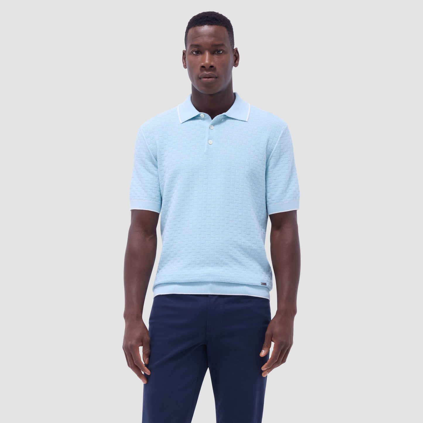 Bugatchi Basket Stitch Three Button Polo Sweater Ice