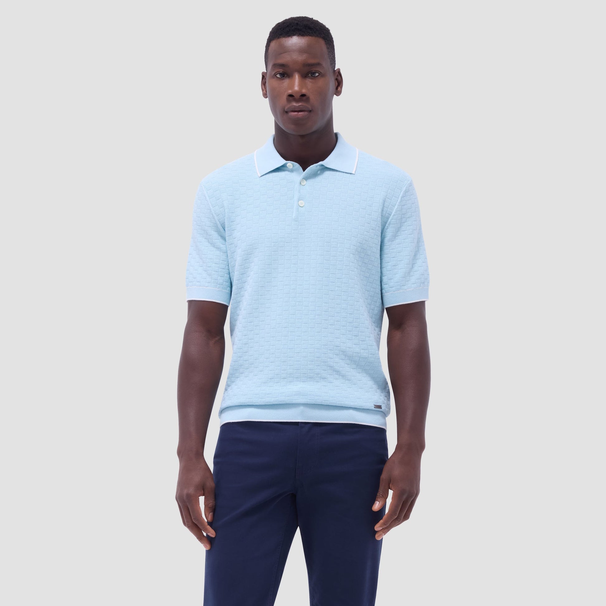 Bugatchi Basket Stitch Three Button Polo Sweater Ice