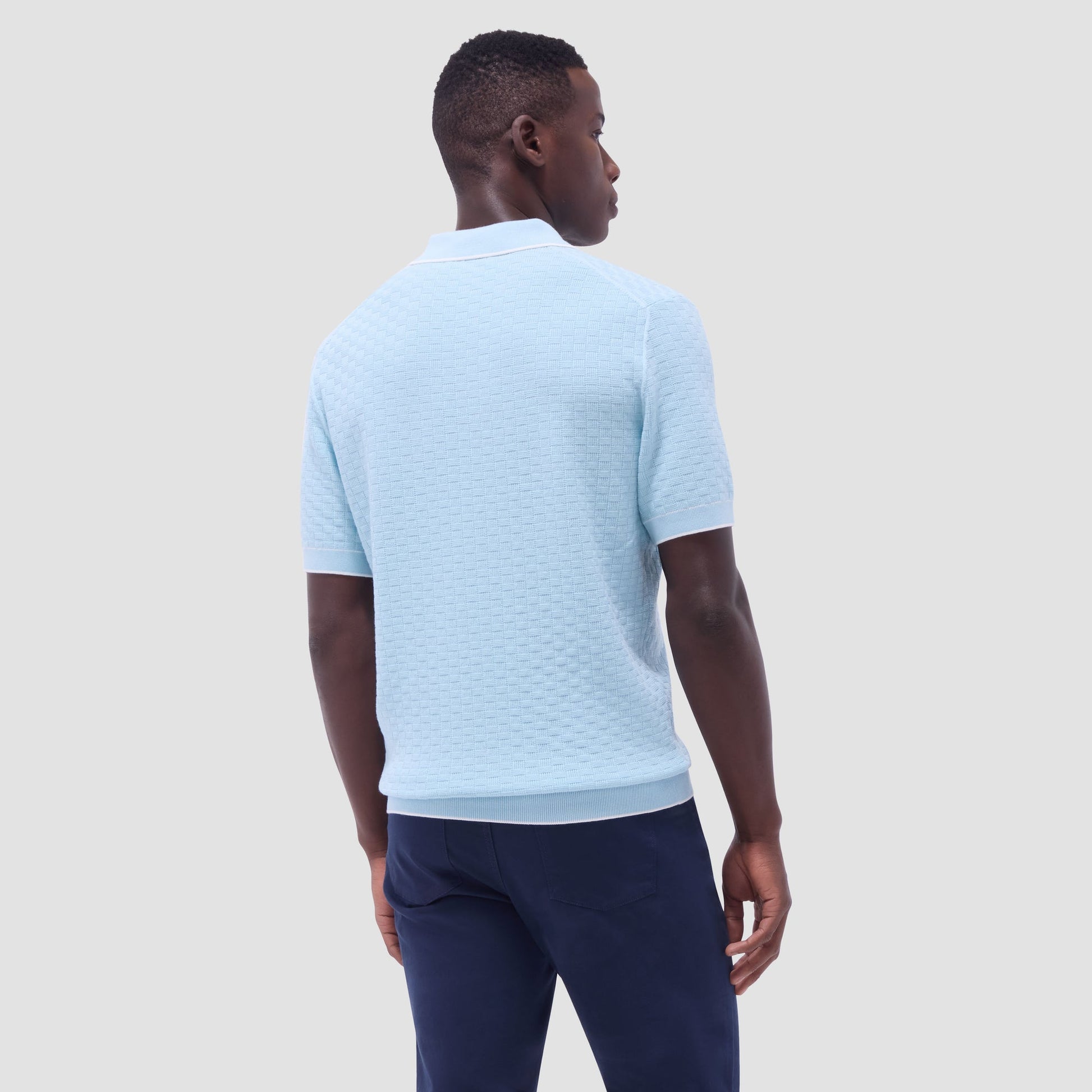 Bugatchi Basket Stitch Three Button Polo Sweater Ice