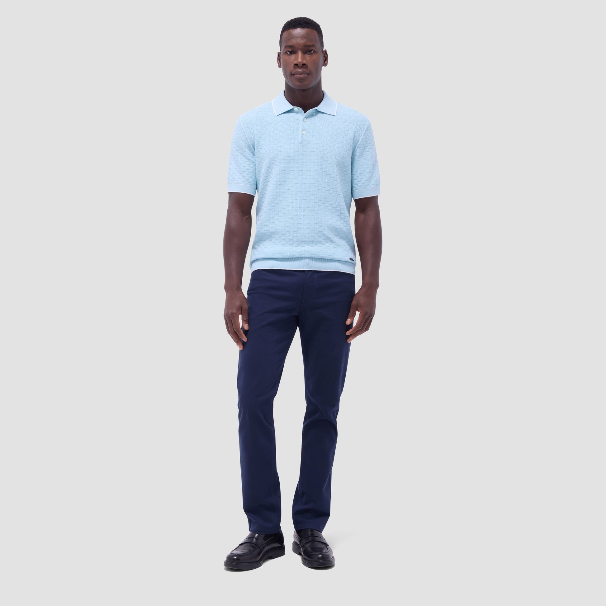 Bugatchi Basket Stitch Three Button Polo Sweater Ice