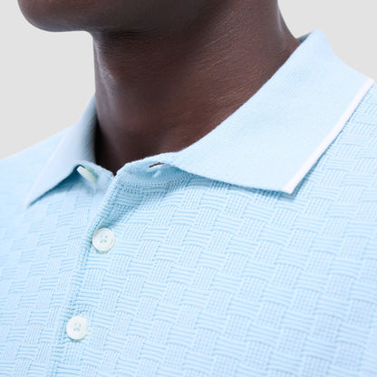 Bugatchi Basket Stitch Three Button Polo Sweater Ice