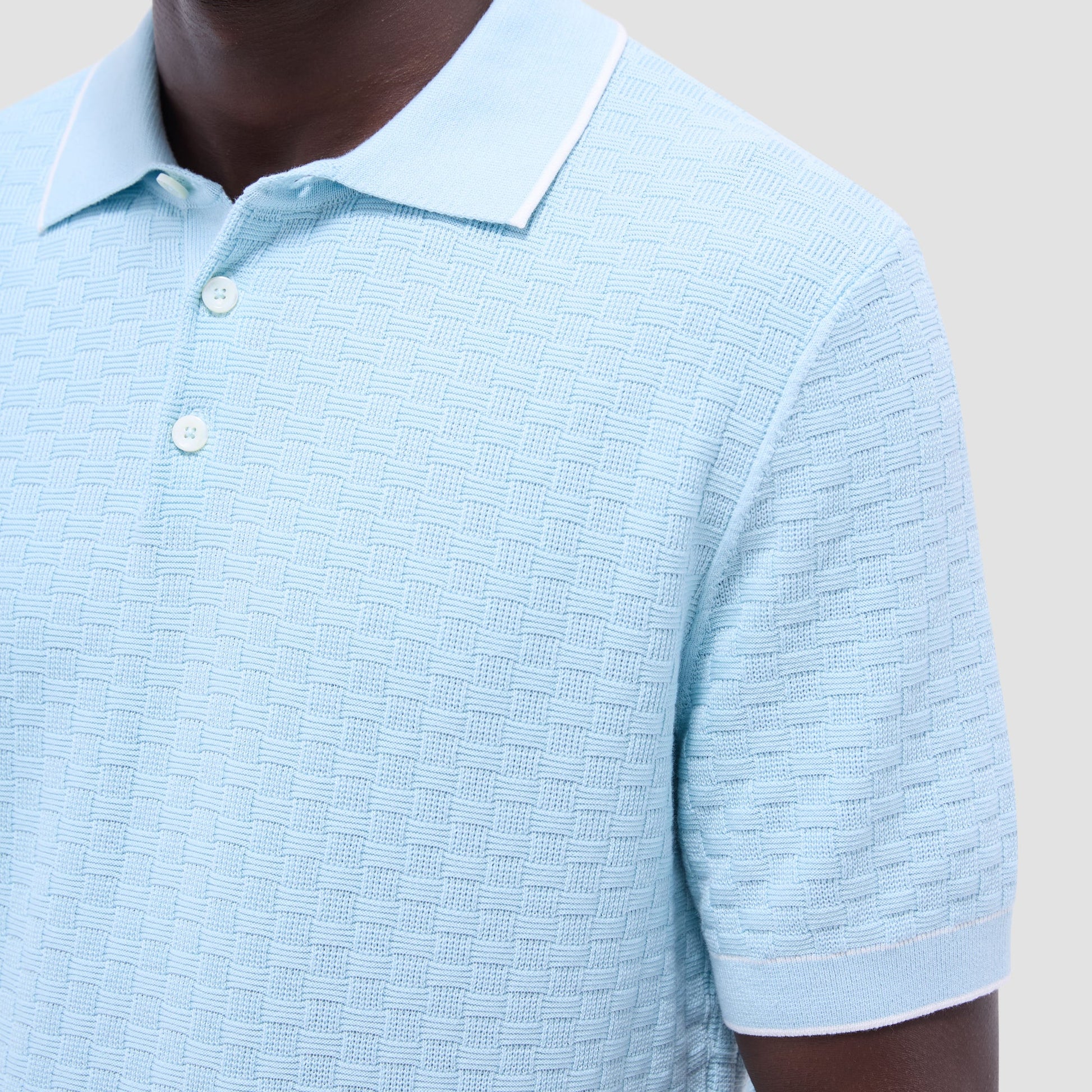 Bugatchi Basket Stitch Three Button Polo Sweater Ice