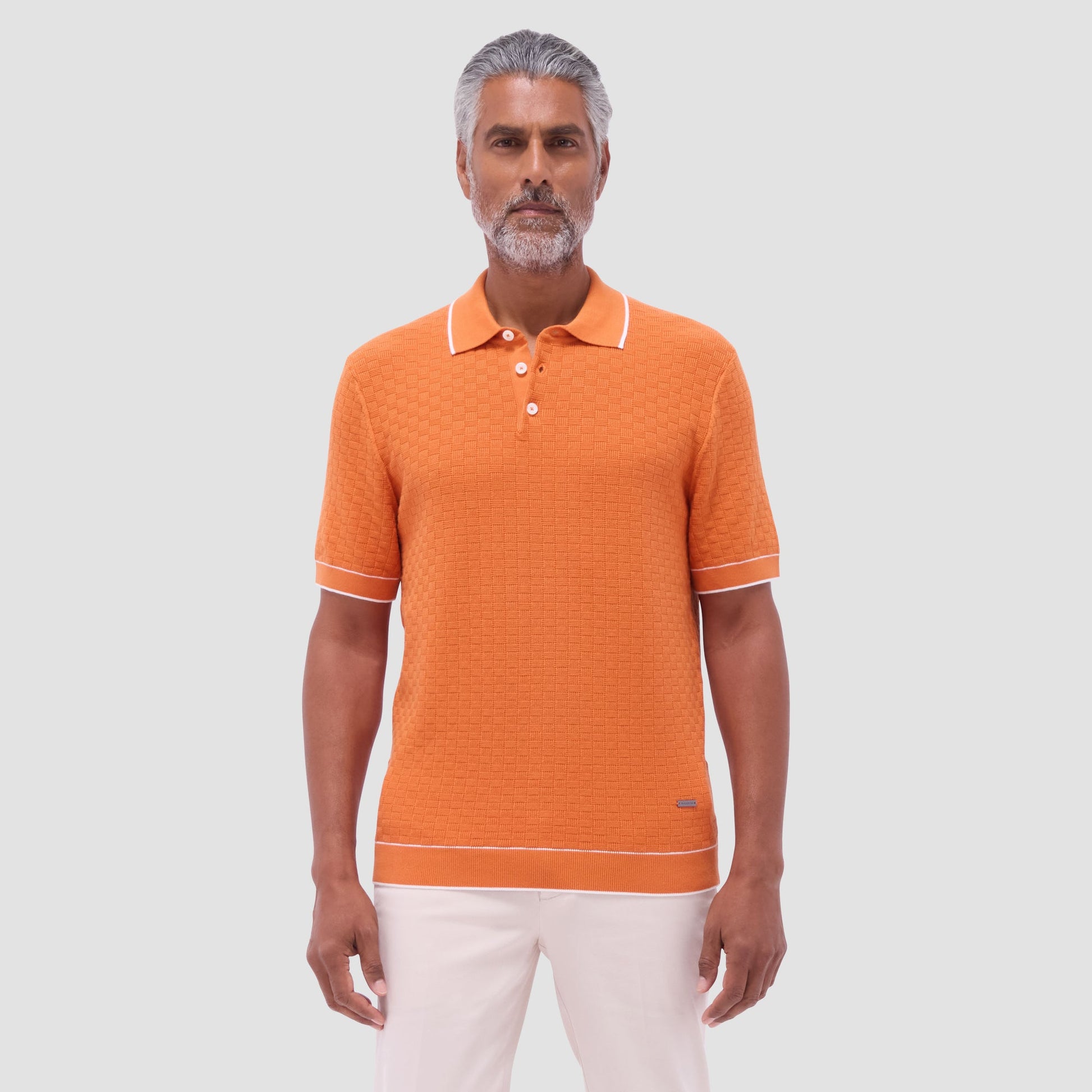Bugatchi Basket Stitch Three Button Polo Sweater Jaffa