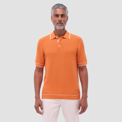 Bugatchi Basket Stitch Three Button Polo Sweater Jaffa