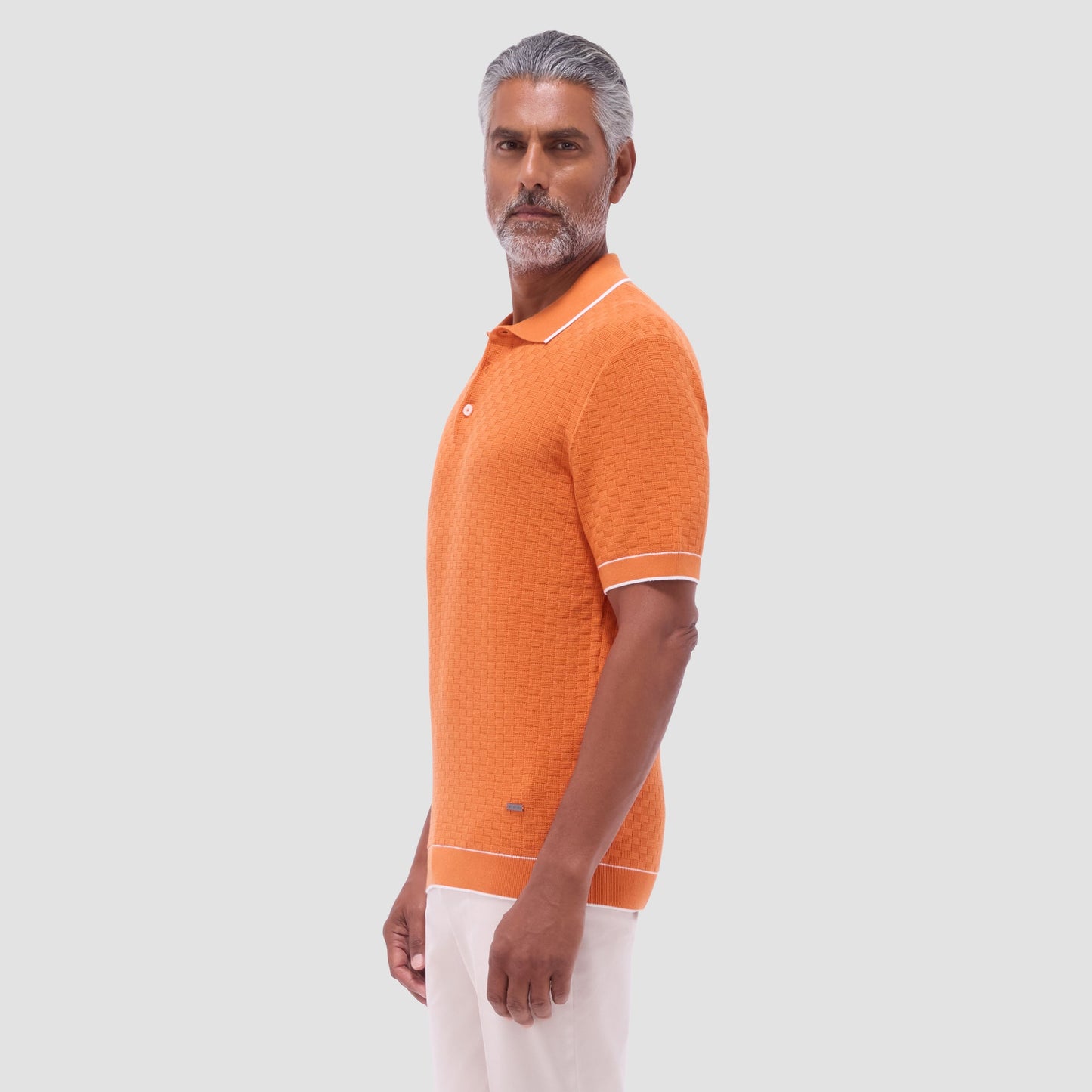 Bugatchi Basket Stitch Three Button Polo Sweater Jaffa