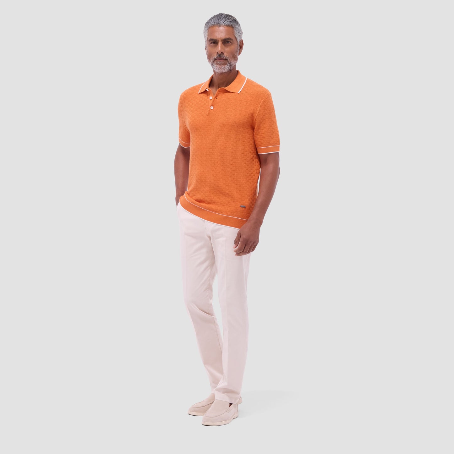 Bugatchi Basket Stitch Three Button Polo Sweater Jaffa