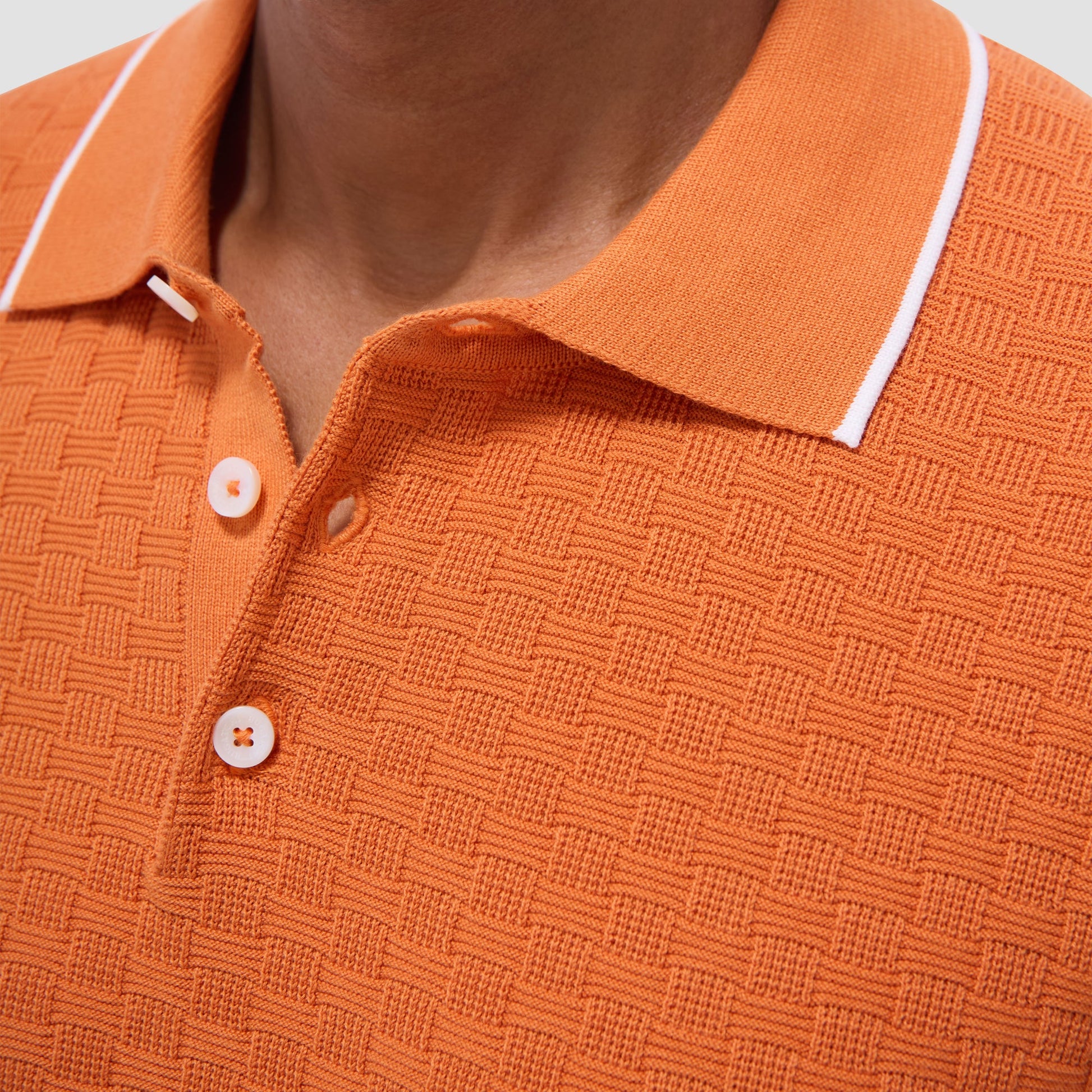 Bugatchi Basket Stitch Three Button Polo Sweater Jaffa