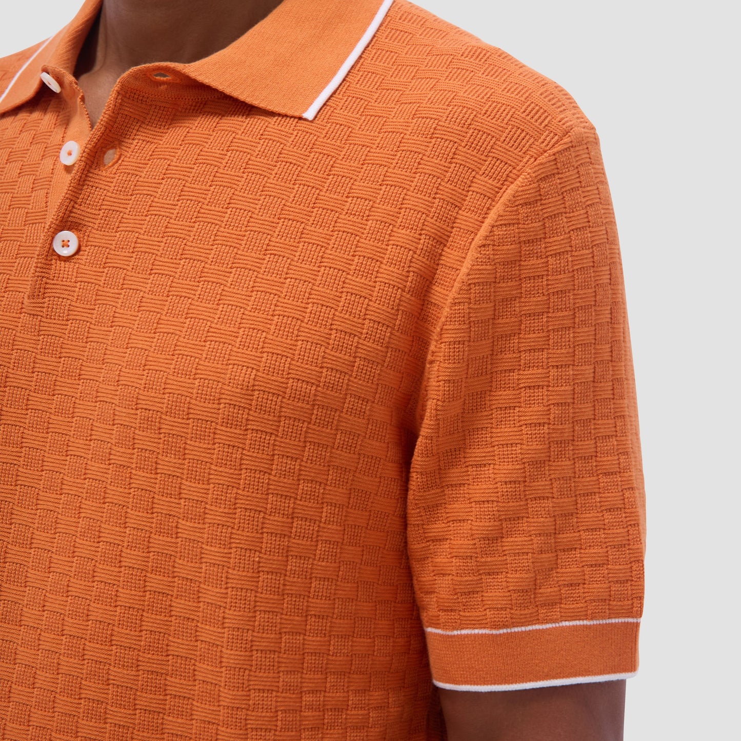 Bugatchi Basket Stitch Three Button Polo Sweater Jaffa