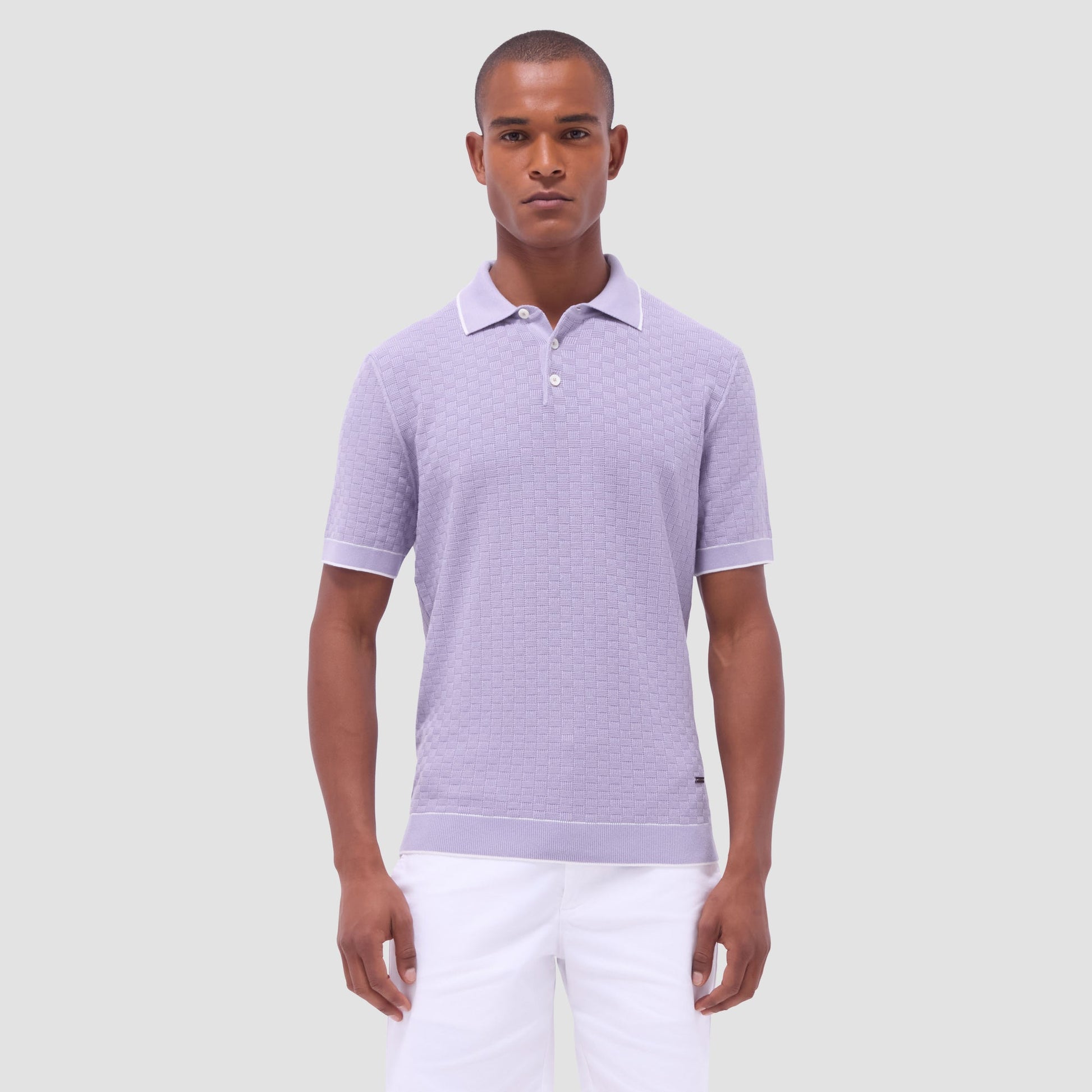 Bugatchi Basket Stitch Three Button Polo Sweater Lilac