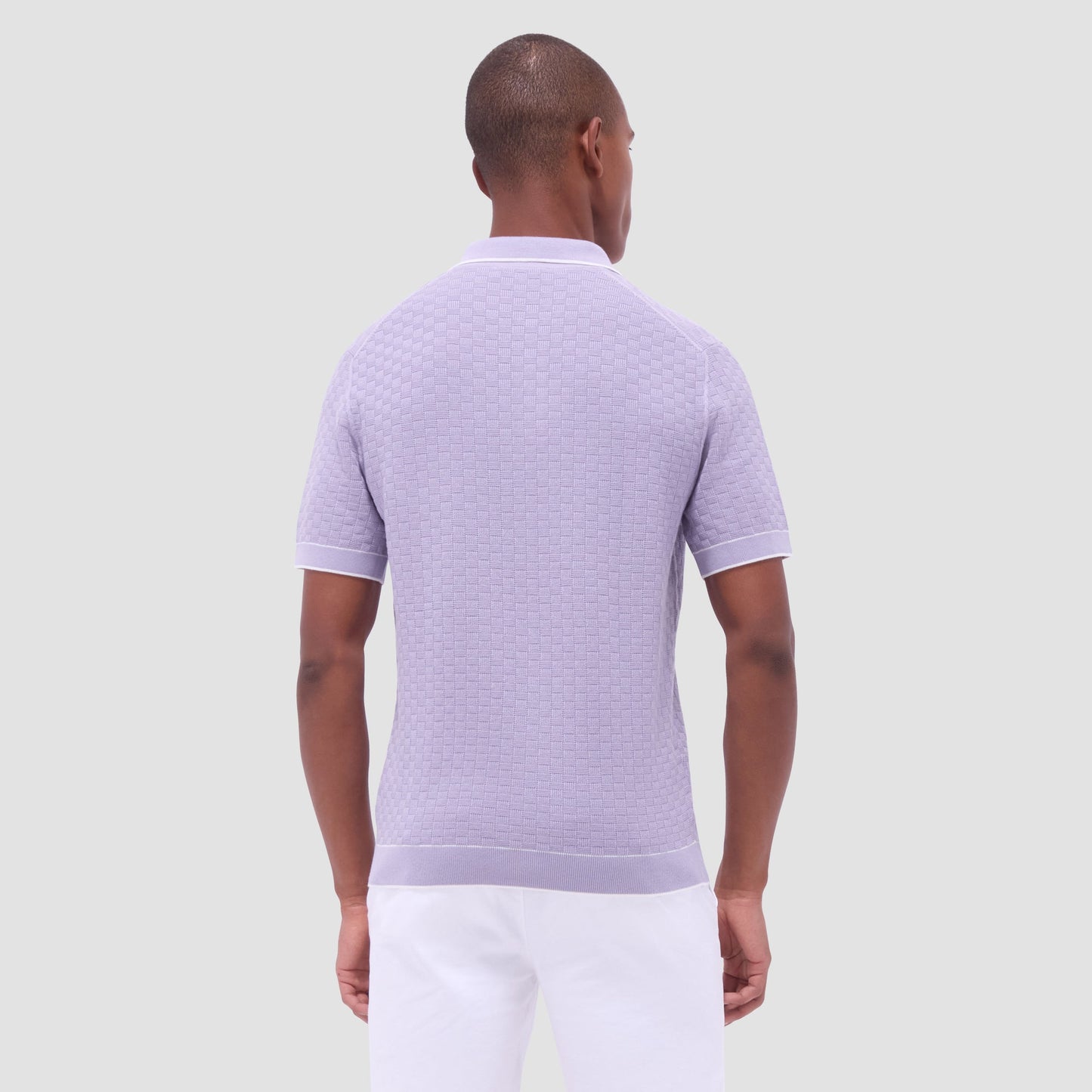 Bugatchi Basket Stitch Three Button Polo Sweater Lilac