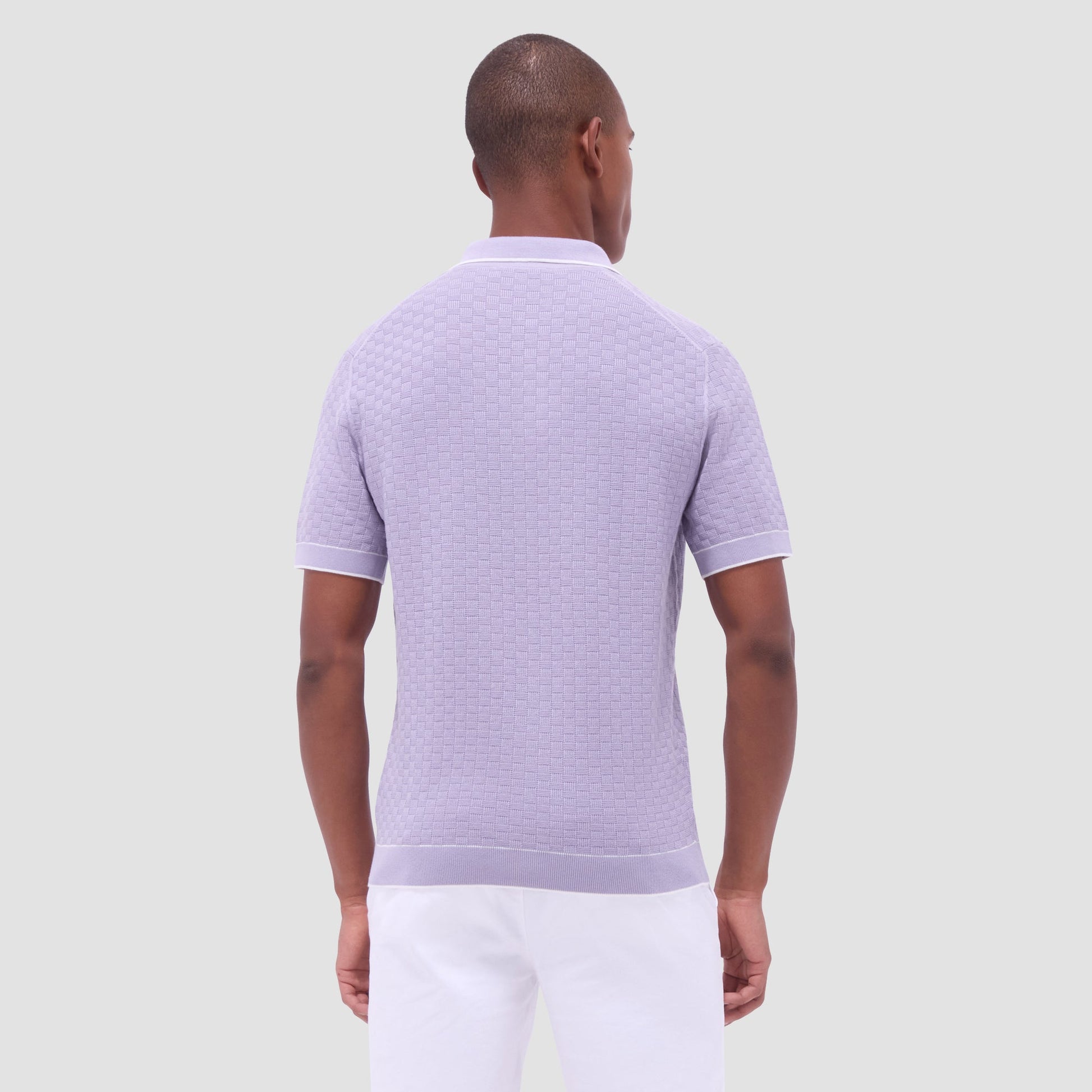 Bugatchi Basket Stitch Three Button Polo Sweater Lilac