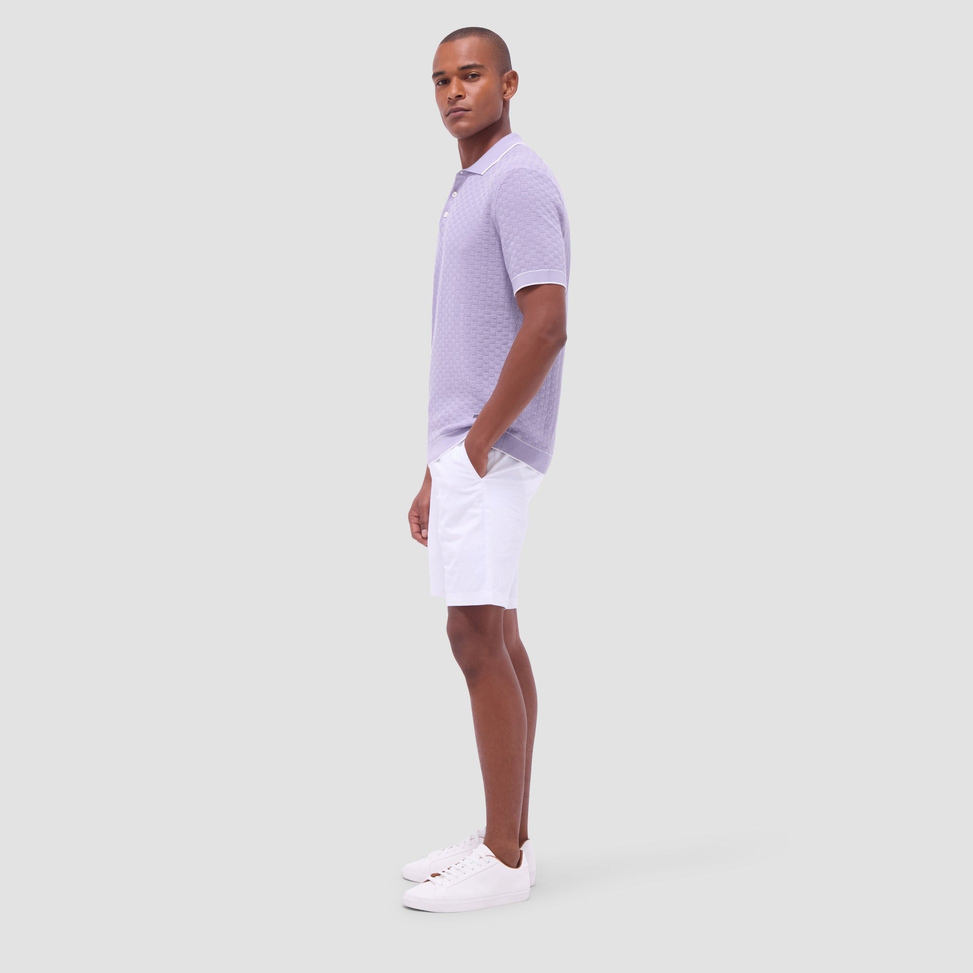Bugatchi Basket Stitch Three Button Polo Sweater Lilac