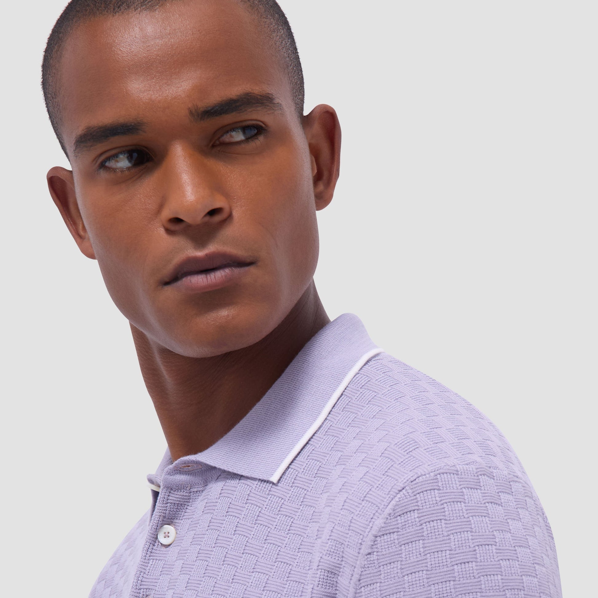 Bugatchi Basket Stitch Three Button Polo Sweater Lilac