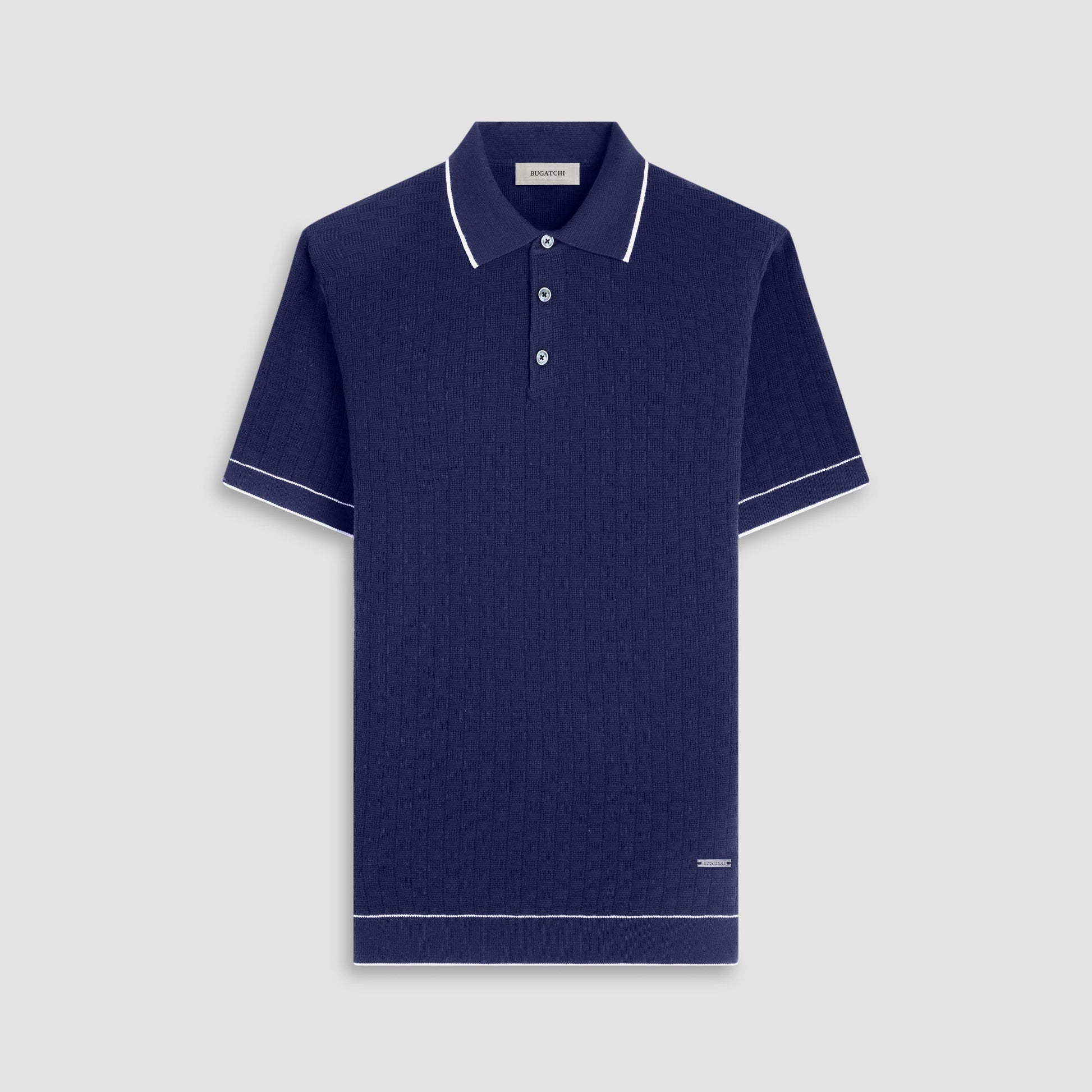 Bugatchi Basket Stitch Three Button Polo Sweater Navy