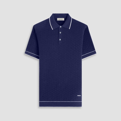 Bugatchi Basket Stitch Three Button Polo Sweater Navy