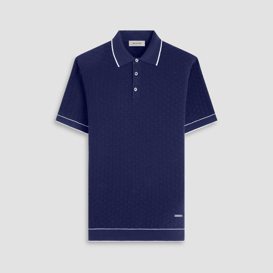 Bugatchi Basket Stitch Three Button Polo Sweater Navy
