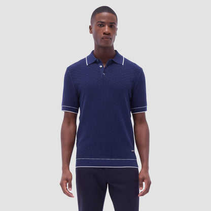 Bugatchi Basket Stitch Three Button Polo Sweater Navy