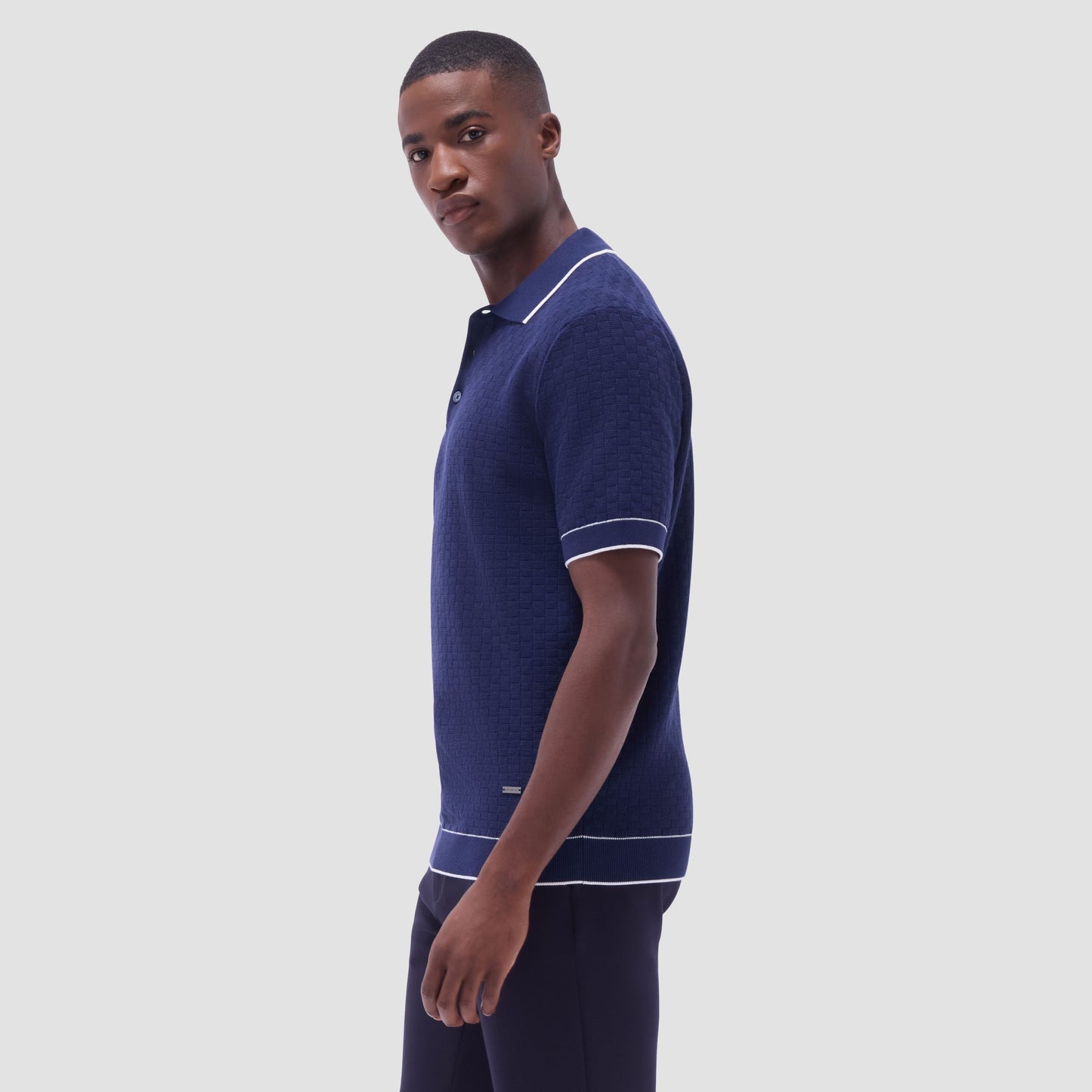Bugatchi Basket Stitch Three Button Polo Sweater Navy