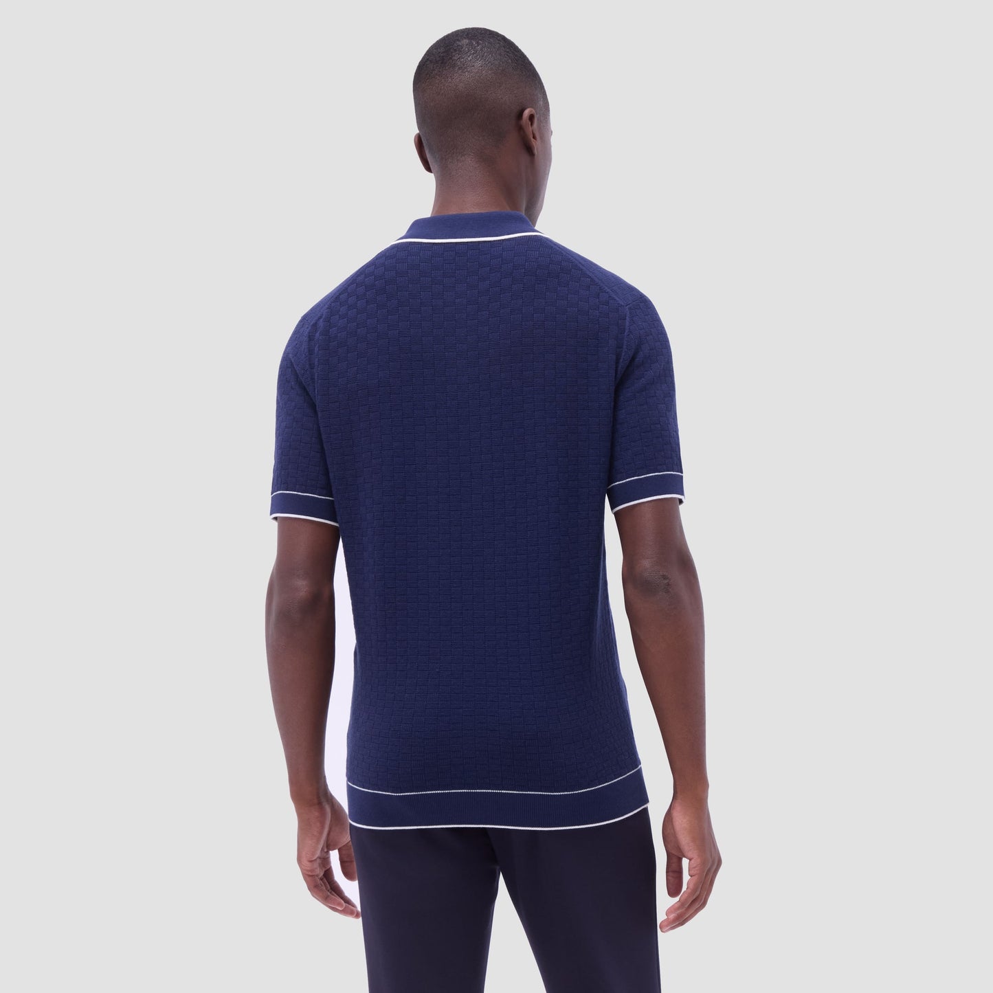 Bugatchi Basket Stitch Three Button Polo Sweater Navy