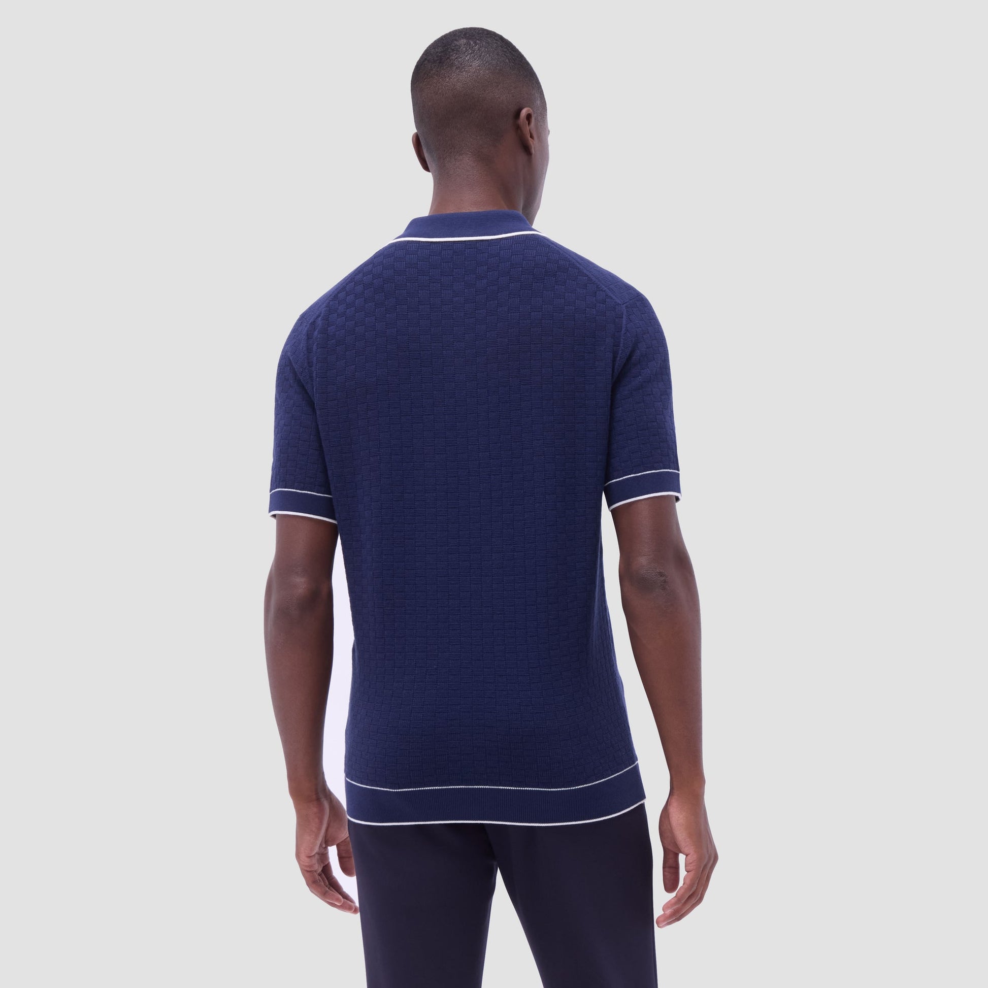 Bugatchi Basket Stitch Three Button Polo Sweater Navy