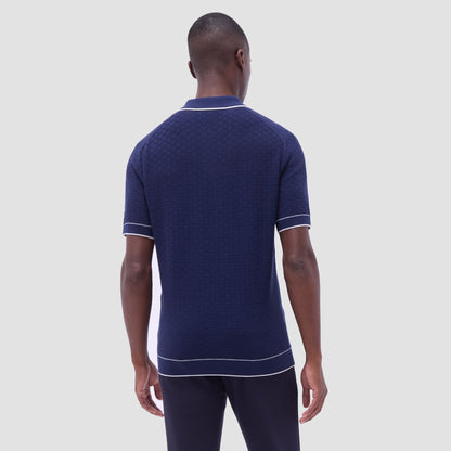 Bugatchi Basket Stitch Three Button Polo Sweater Navy