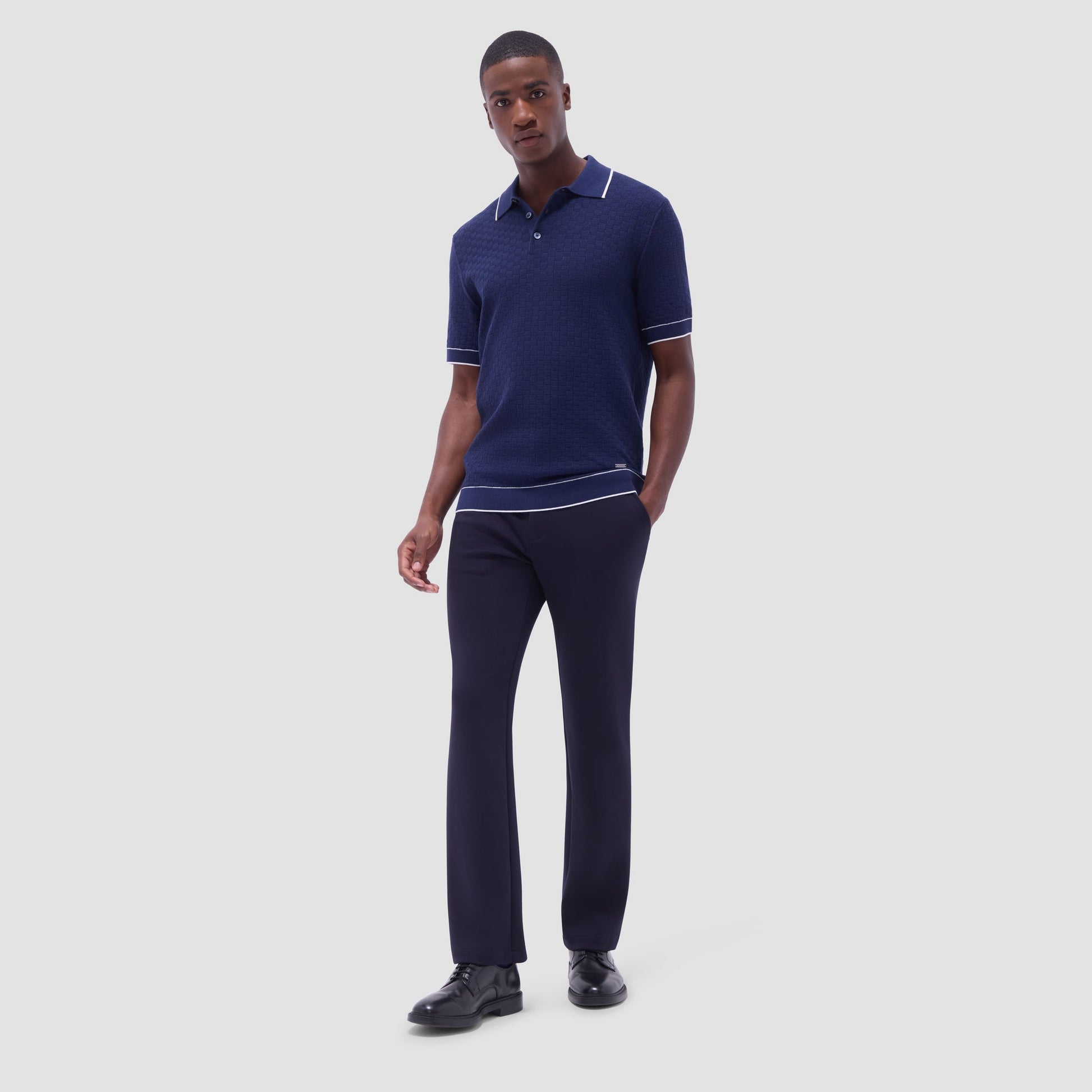 Bugatchi Basket Stitch Three Button Polo Sweater Navy