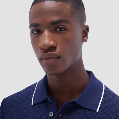 Bugatchi Basket Stitch Three Button Polo Sweater Navy