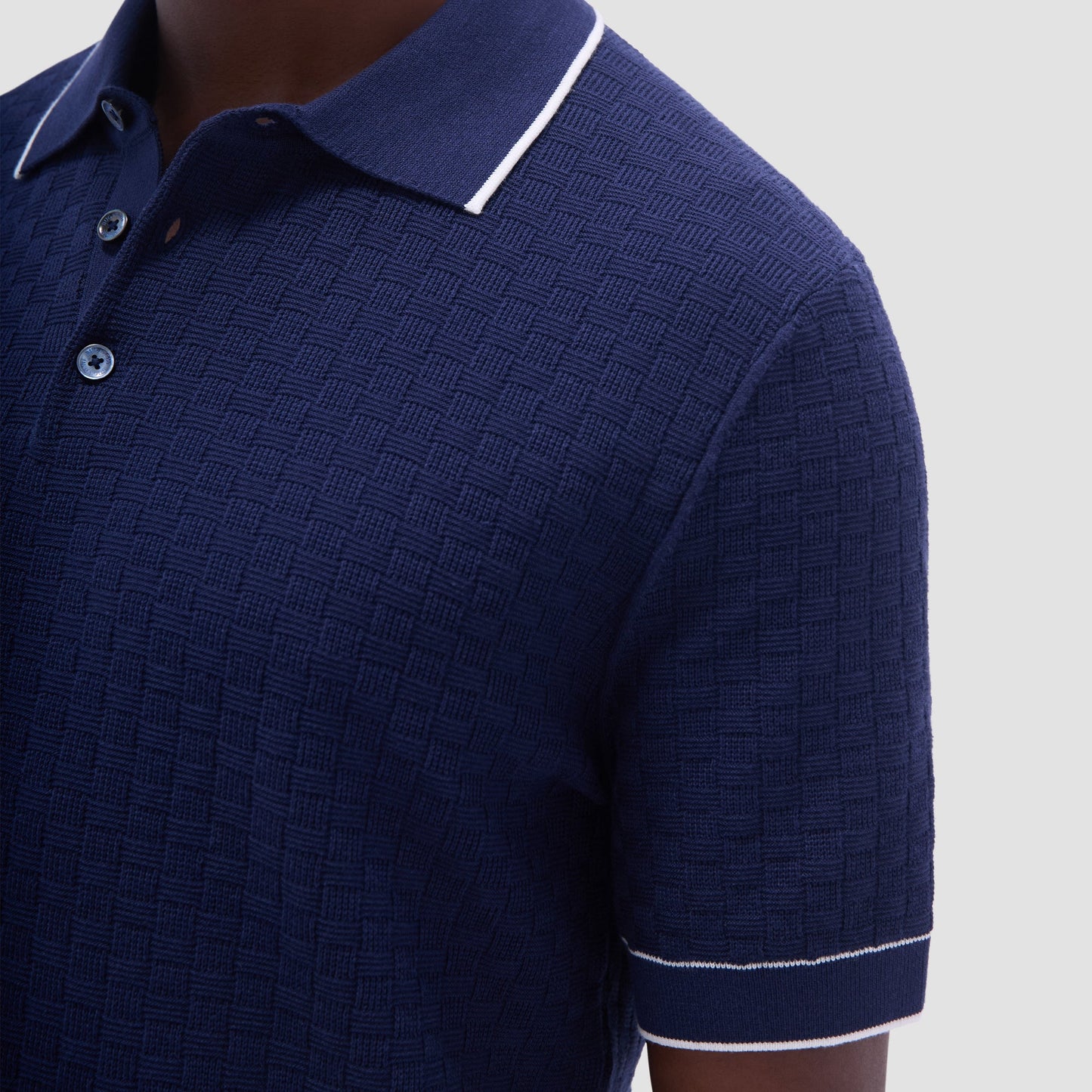 Bugatchi Basket Stitch Three Button Polo Sweater Navy