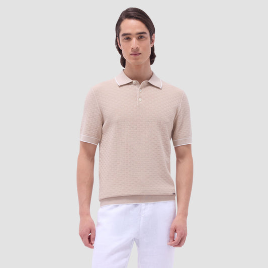 Bugatchi Basket Stitch Three Button Polo Sweater Sand