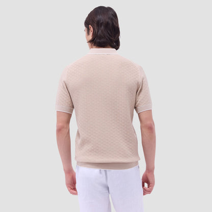 Bugatchi Basket Stitch Three Button Polo Sweater Sand