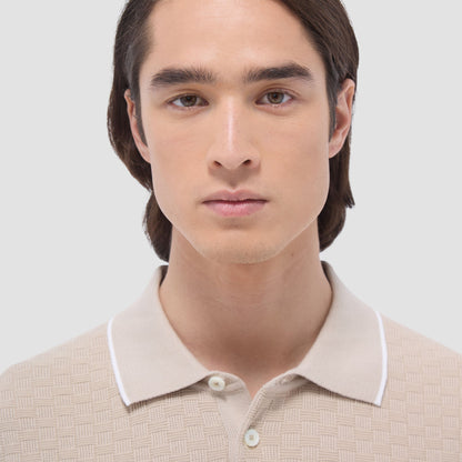 Bugatchi Basket Stitch Three Button Polo Sweater Sand