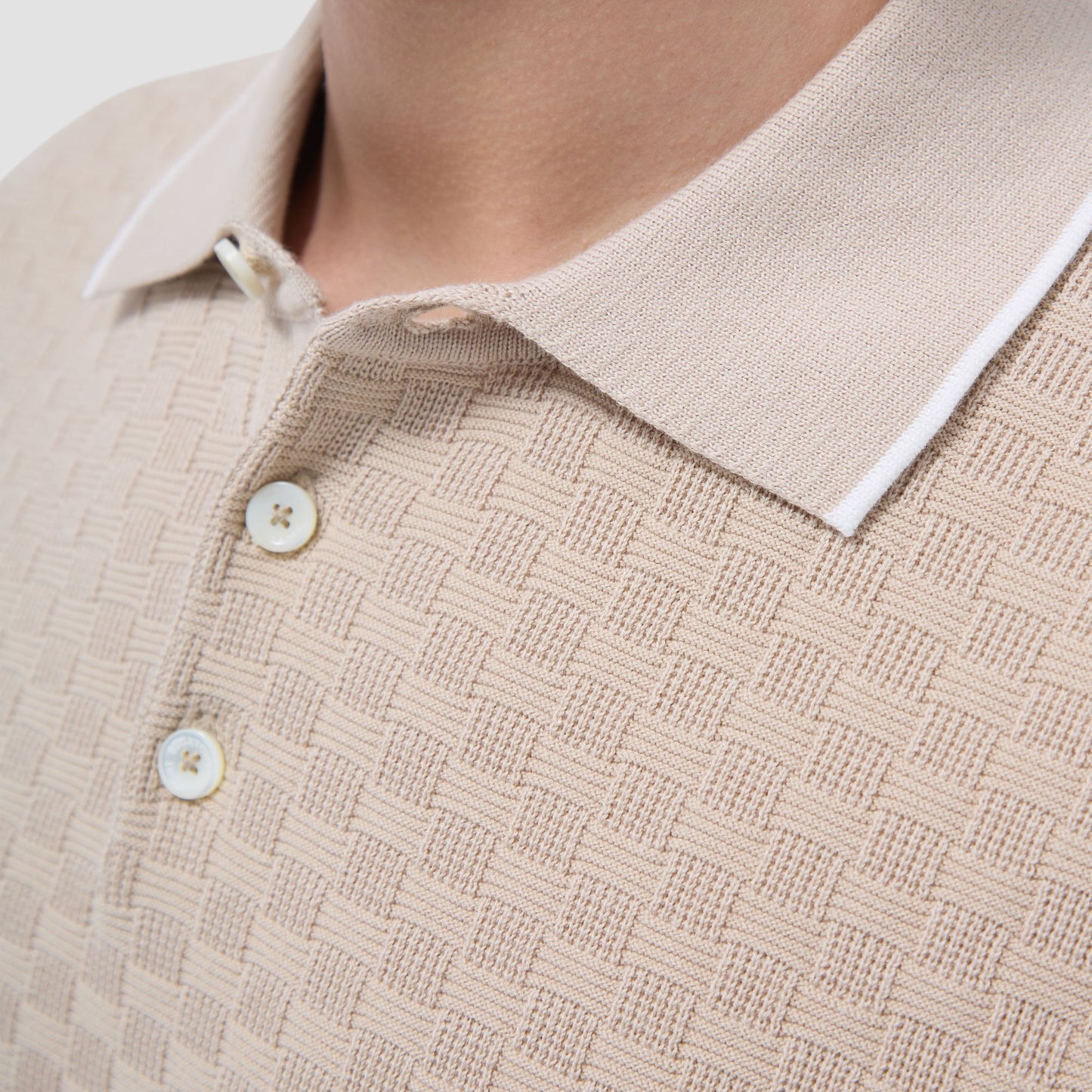 Bugatchi Basket Stitch Three Button Polo Sweater Sand