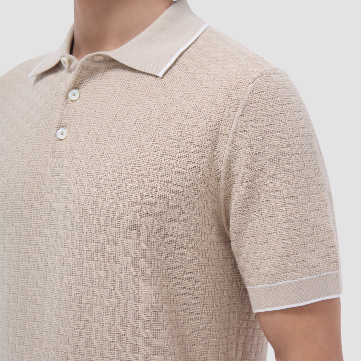 Bugatchi Basket Stitch Three Button Polo Sweater Sand