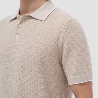 Bugatchi Basket Stitch Three Button Polo Sweater Sand