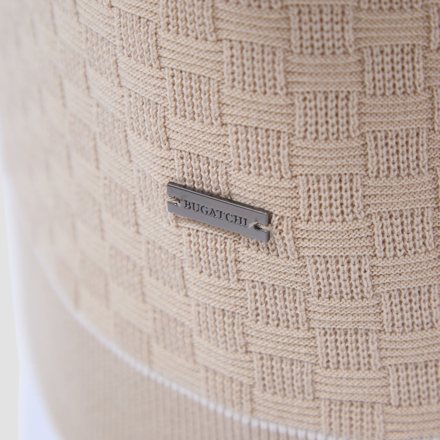 Bugatchi Basket Stitch Three Button Polo Sweater Sand