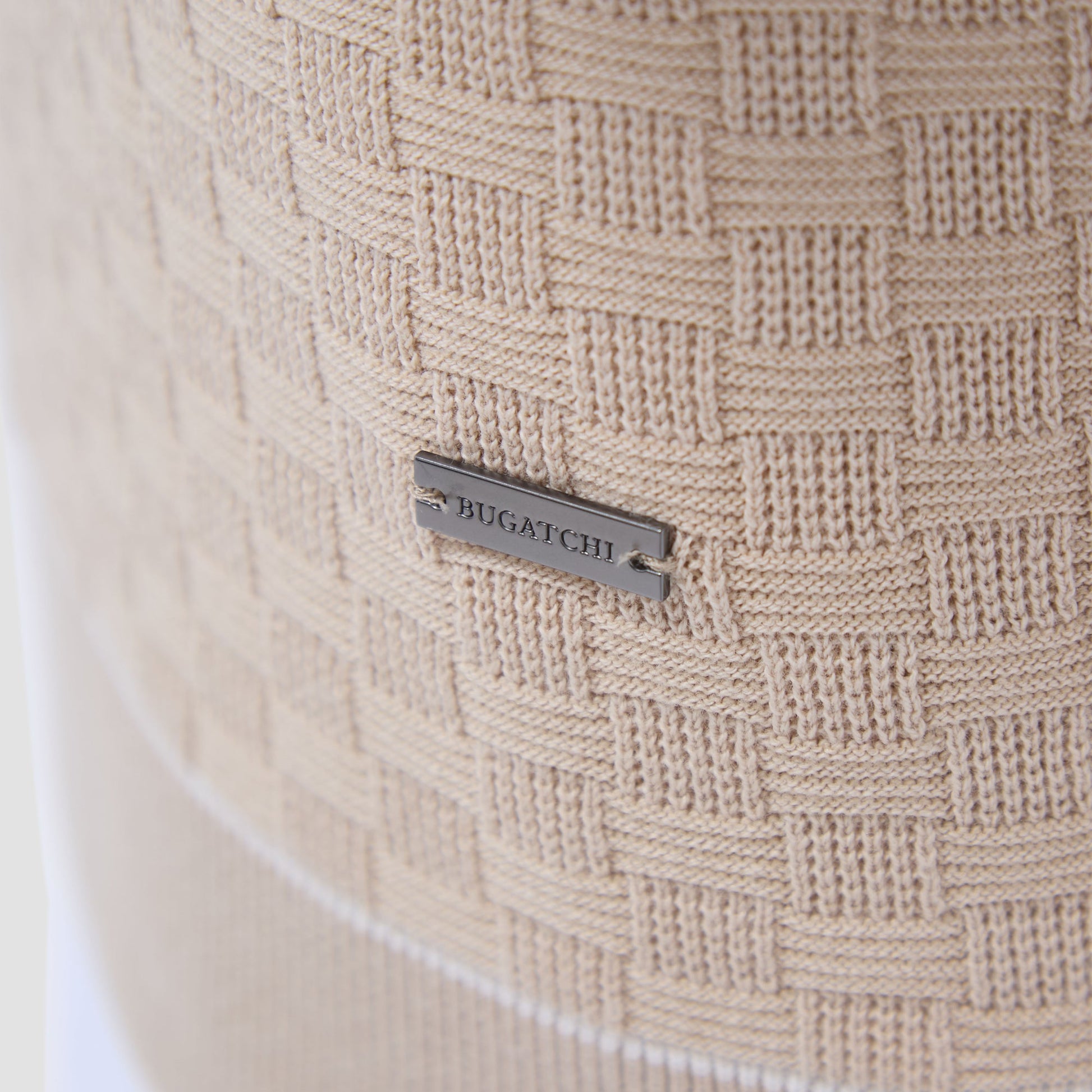 Bugatchi Basket Stitch Three Button Polo Sweater Sand