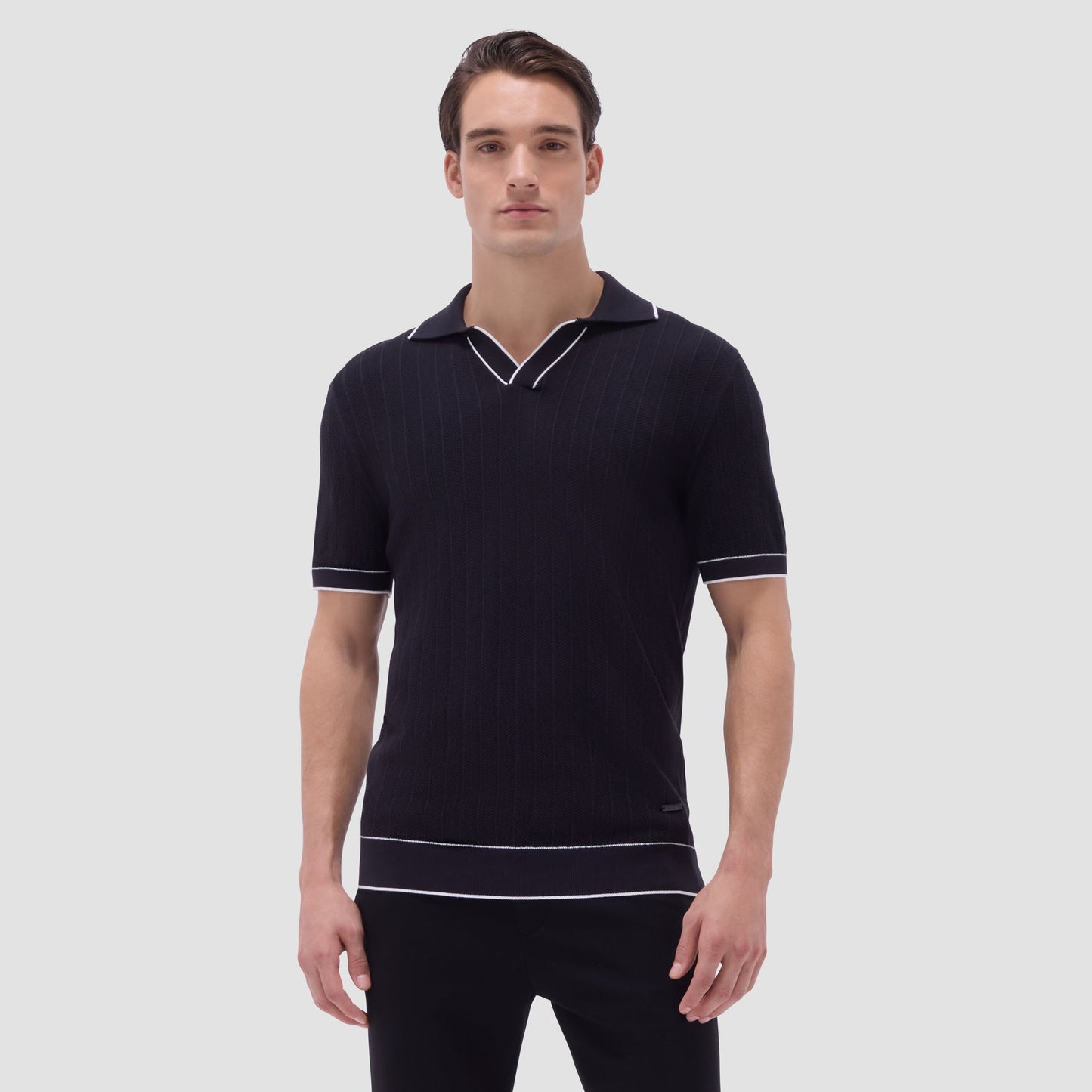 Bugatchi Wide Rib Short Sleeve Johnny Sweater Black