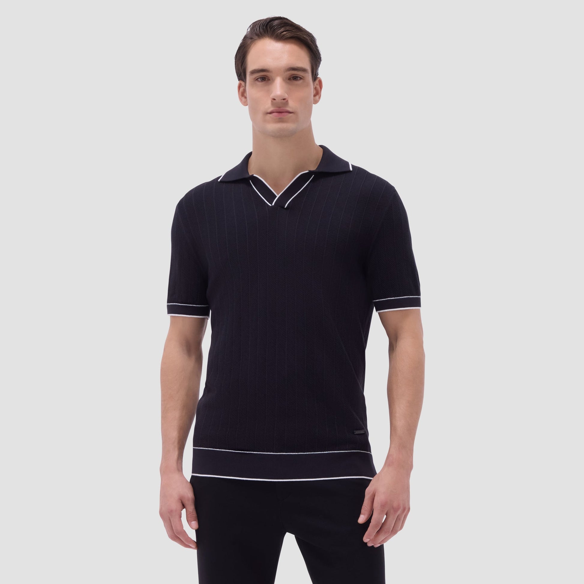 Bugatchi Wide Rib Short Sleeve Johnny Sweater Black