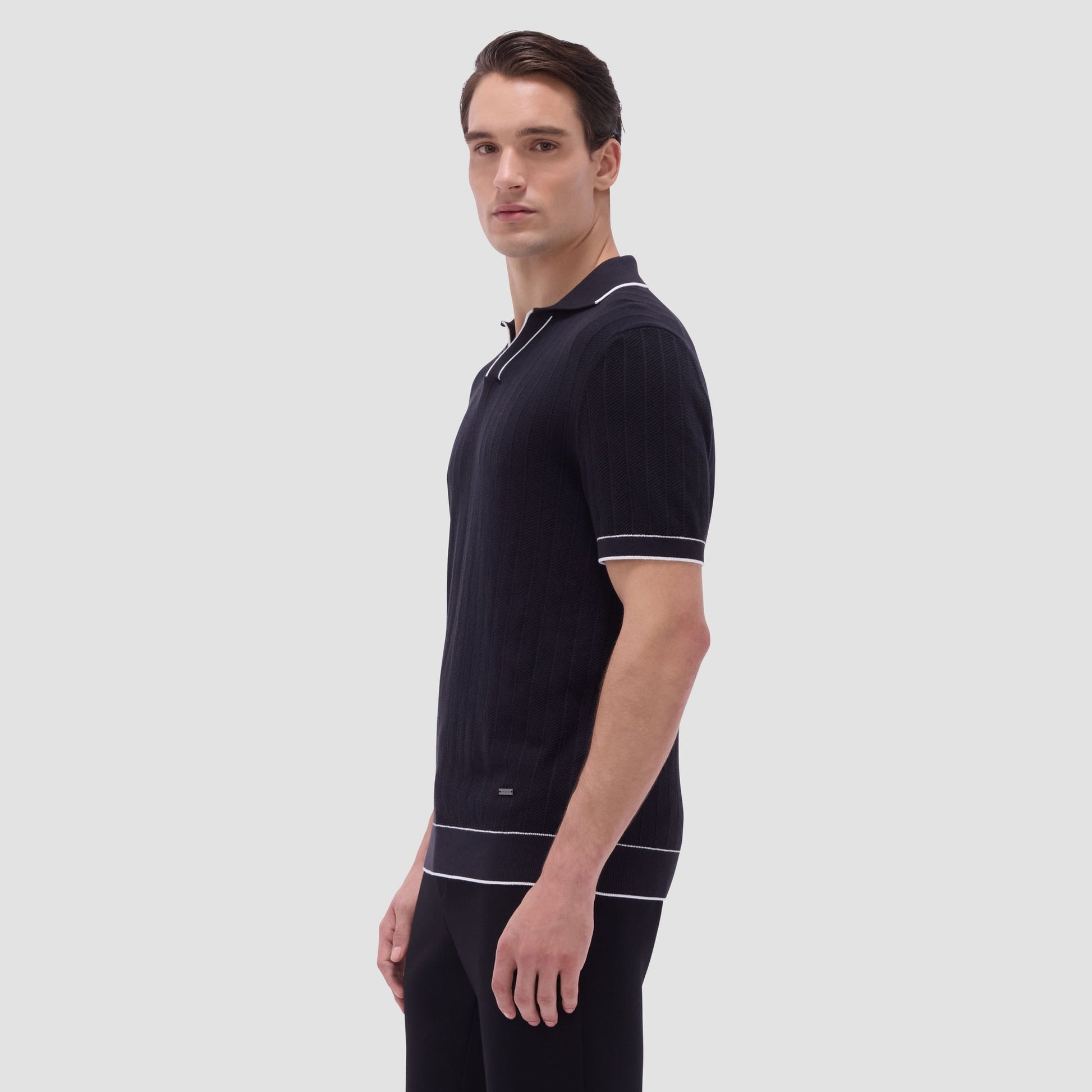 Bugatchi Wide Rib Short Sleeve Johnny Sweater Black