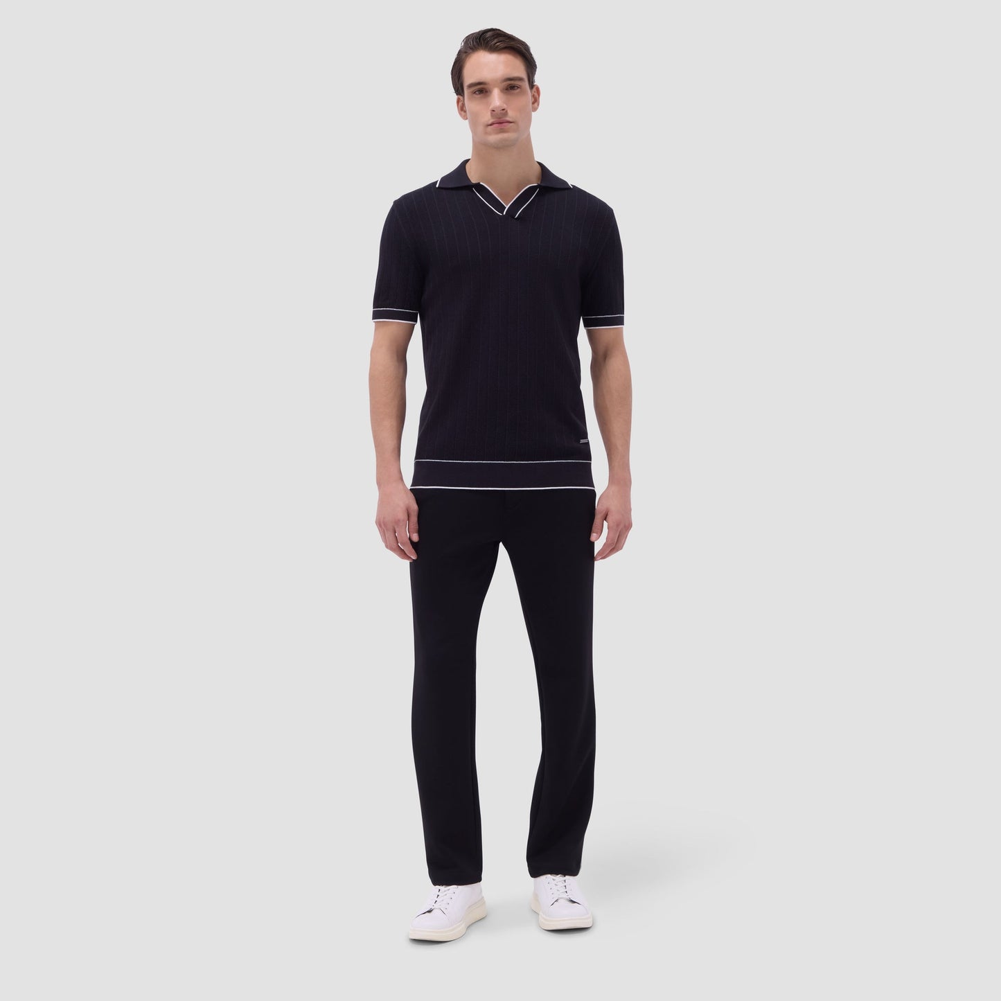 Bugatchi Wide Rib Short Sleeve Johnny Sweater Black