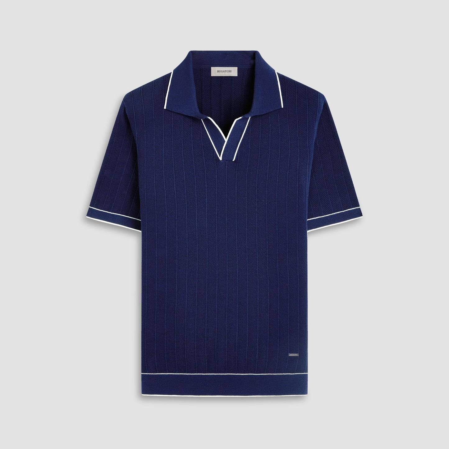 Bugatchi Wide Rib Short Sleeve Johnny Sweater Navy