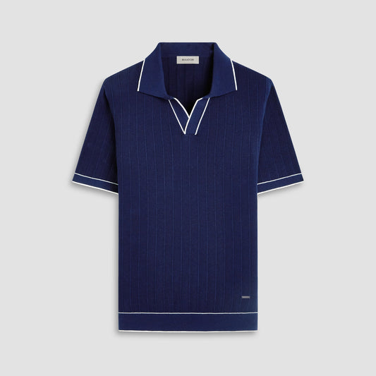 Bugatchi Wide Rib Short Sleeve Johnny Sweater Navy