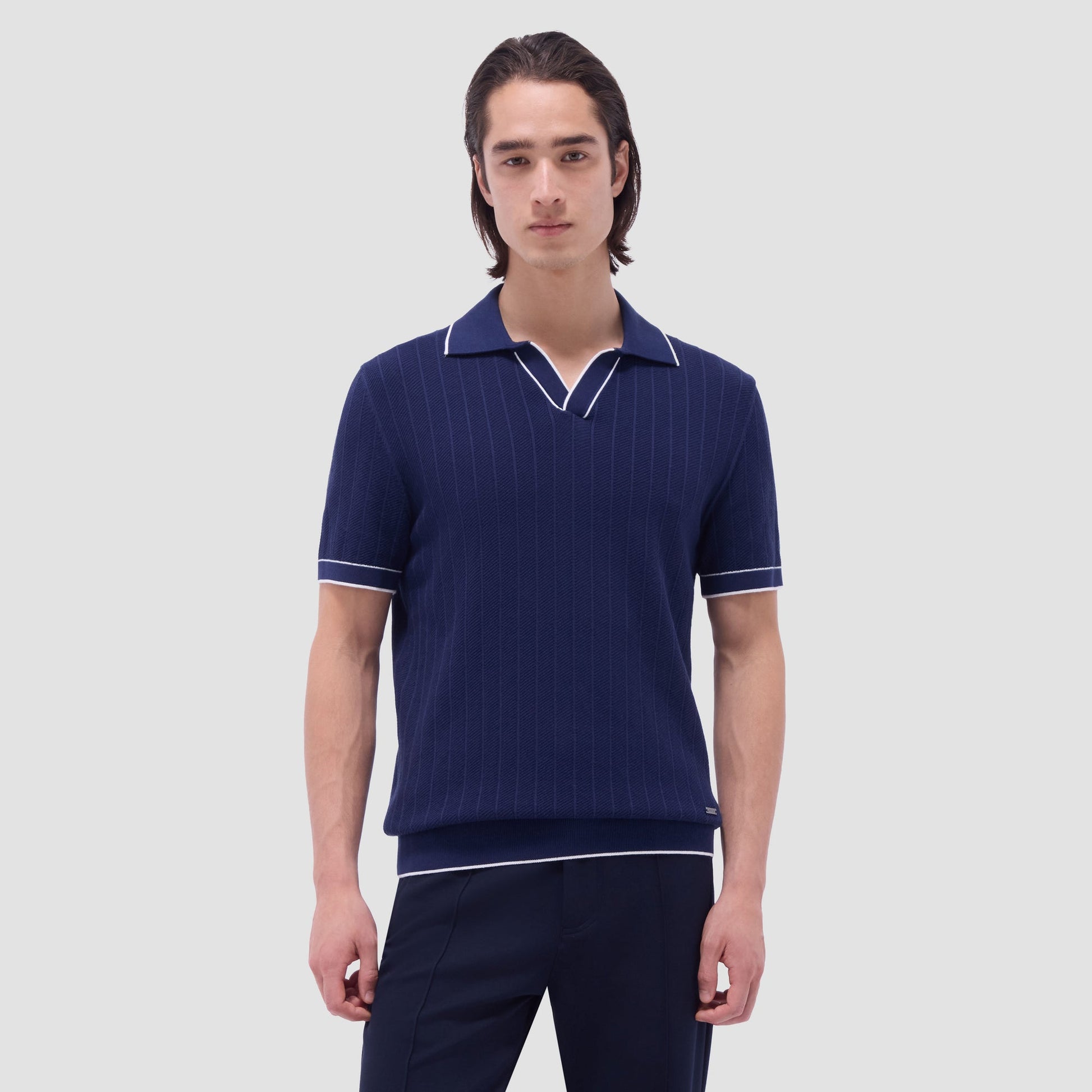Bugatchi Wide Rib Short Sleeve Johnny Sweater Navy