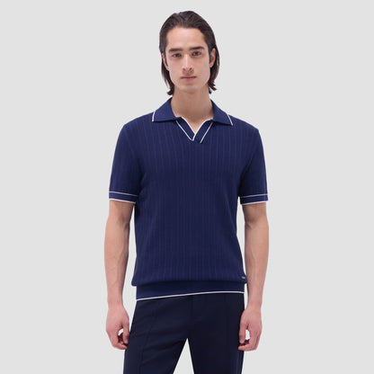 Bugatchi Wide Rib Short Sleeve Johnny Sweater Navy
