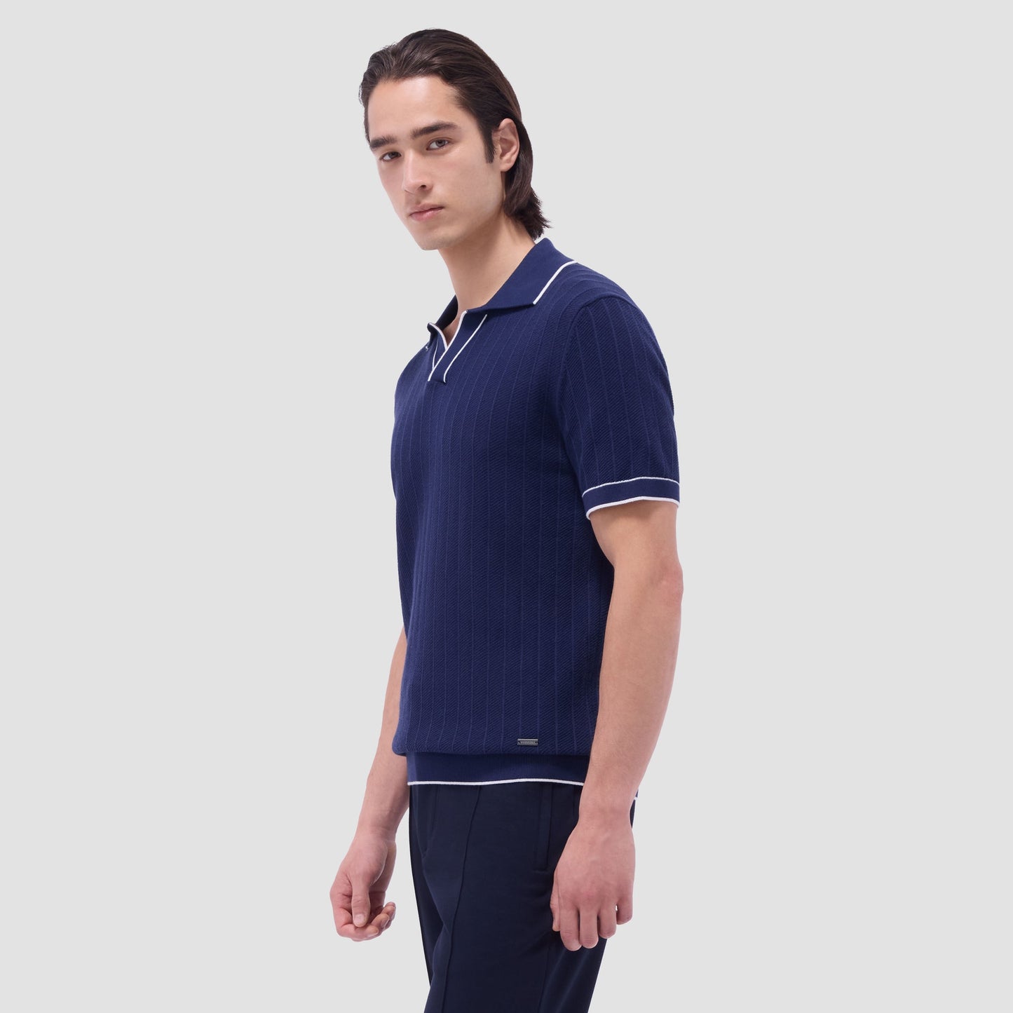 Bugatchi Wide Rib Short Sleeve Johnny Sweater Navy