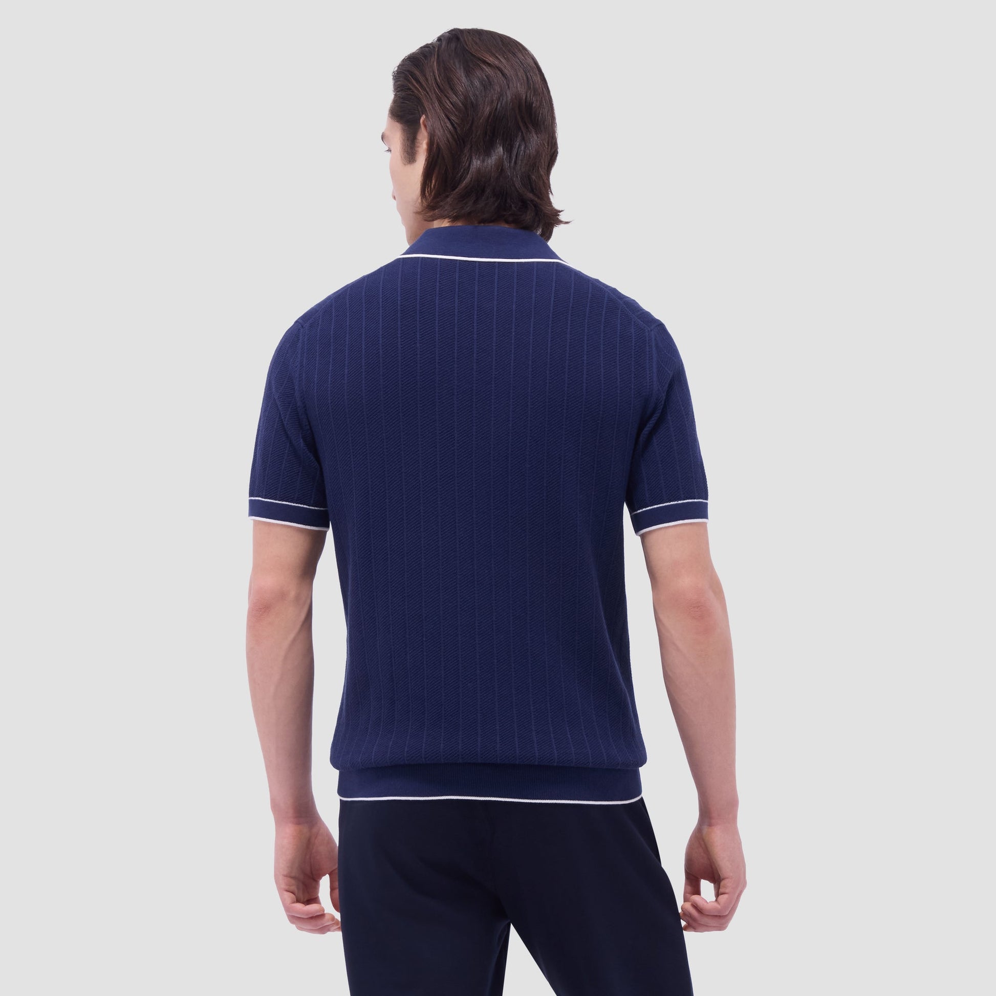 Bugatchi Wide Rib Short Sleeve Johnny Sweater Navy